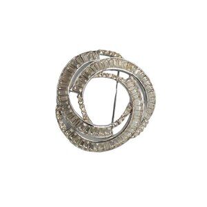 Pell Sparkling Clear Rhinestone Triple Circle Brooch Pin Silver Tone Vintage